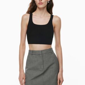 Aritzia Babaton Ribbed Black Sculpt Square Tank Small Closet Staple Clean Girl